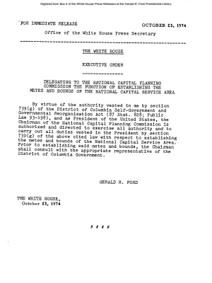 Delegating to the National Capital Planning Commission the Function of Establishing the Metes and Bounds of the National Capital Service Area [Executive Order]
