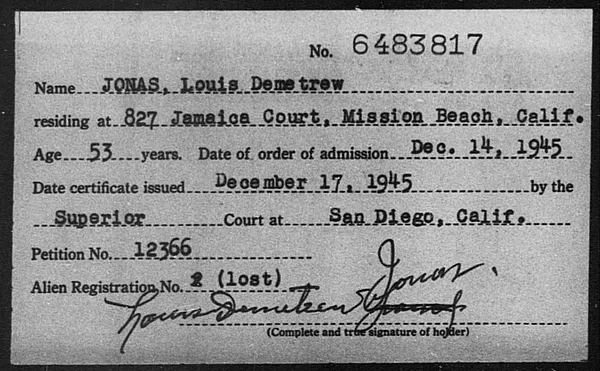 Jonas, Louis Demetrew - 1945