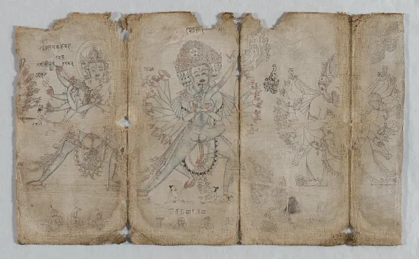 Iconographic Drawings: Chakrashamvara with Vajravarahi, Hevajra with Nairatmya, and Yamantaka (verso)