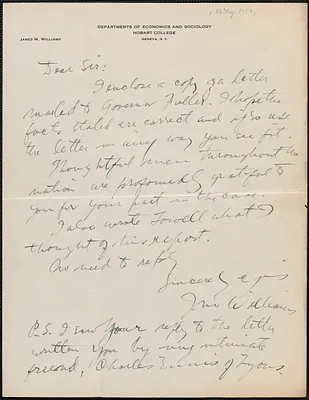 James M. Williams autograph letter signed to Sacco-Vanzetti Defense Committee, Geneva, N.Y., [August 12?, 1927]