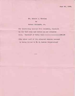 Receipt to Dr. Herman Schlundt, June 26, 1930