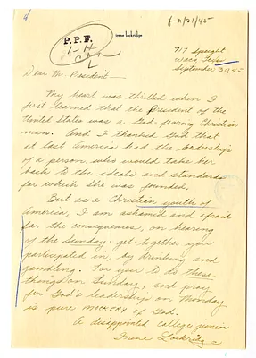 Letter from Irene Lockridge to President Harry S. Truman