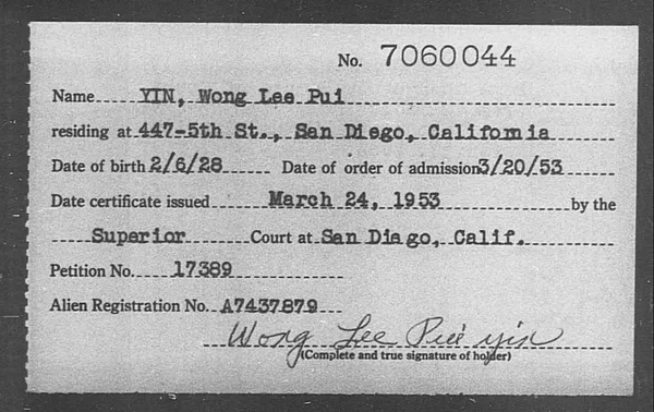 Yin, Wong Lee Pui - 1953