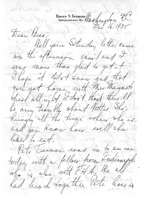 Letter from Harry S. Truman to Bess W. Truman