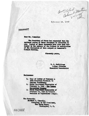 Memorandum from W. J. McWilliams to Matthew Connelly