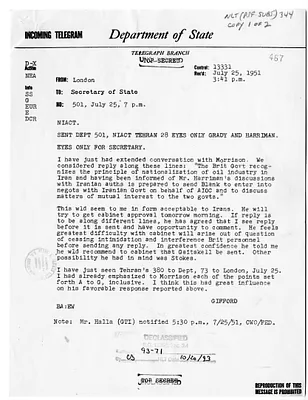 Telegram from Ambassador Walter Gifford to Secretary of State Dean Acheson, Number 501