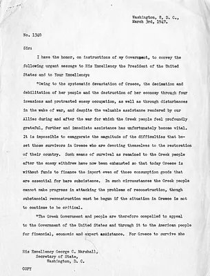 Letter from Paul Economou-Gouras to Secretary of State George Marshall