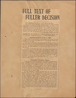 Alvan T. Fuller printed document, [Boston, Mass., August 1927]: Full text of Fuller decision