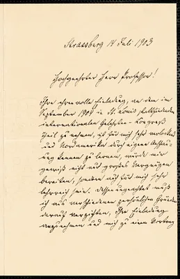 Laband, Paul, 1838-1918 autograph letter signed to Hugo Münsterberg, Strassburg, Ger., 14 July 1903