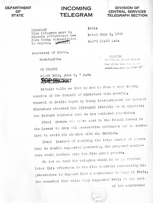 Telegram from Jefferson Caffery to Secrertary of State Edward Stettinius