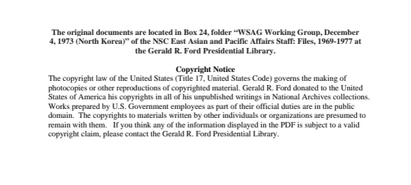 Washington Special Actions Group Working Group, December 4, 1973 (North Korea)