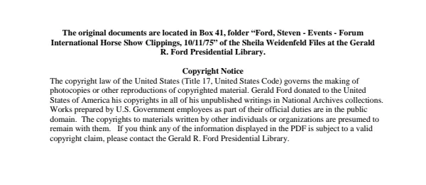 Ford, Steven - Events - Forum International Horse Show Clippings, 10/11/75
