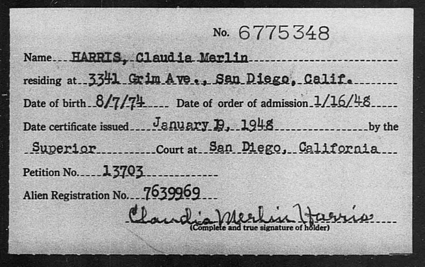 Harris, Claudia Merlin - 1948