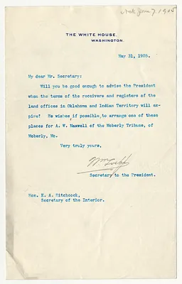 Letter from William Loeb, Jr. to E. A. Hitchcock
