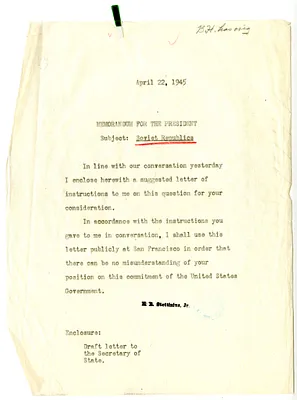 Memorandum from Secretary of State Edward Stettinius to President Harry S. Truman
