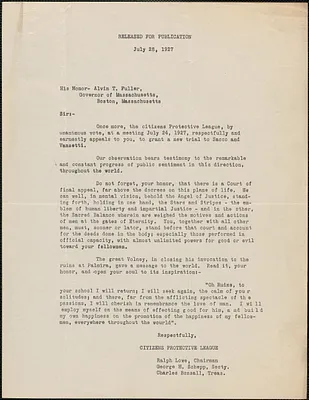 Ralph Lowe, George H. Schepp and Charles Bonsall (Citizens Protective League) typed letter (copy) to Alvan T. Fuller, July 28, 1927