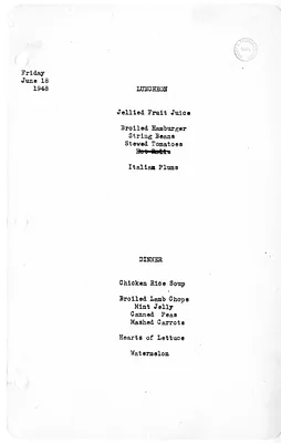 White House Luncheon and Dinner Menu