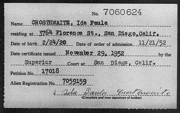 Crosthwaite, Ida Paula - 1952