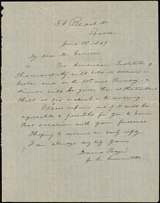 Letter from David Thayer, Boston, [Massachusetts], to William Lloyd Garrison, 1869 June 1st