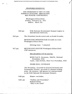 Proposed Schedule for President's Visit to Reserve Officers Association Mid-Winter Conference
