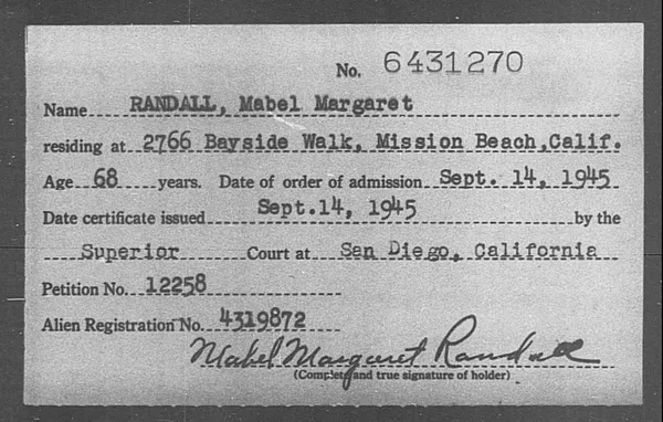 Randall, Mabel Margaret - 1945
