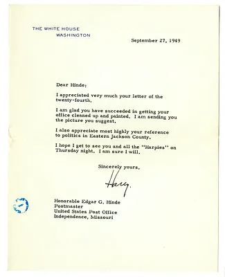 Letter from Harry S. Truman to Edgar Hinde