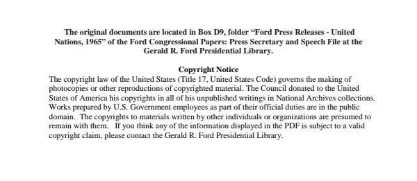 Ford Press Releases - United Nations, 1965