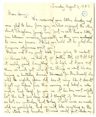 Letter from Mary Jane Truman to Harry S. Truman
