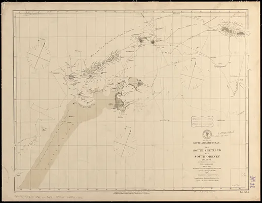 South Atlantic Ocean, the South Shetland and South Orkney Islands, with the tracks of the several discoverers, 1819 to 1843
