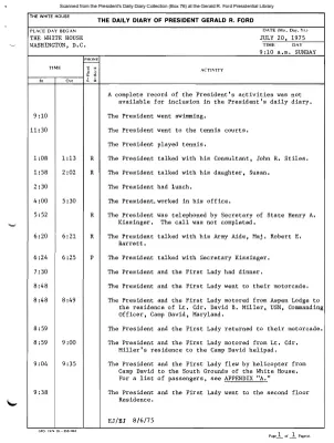 President Gerald R. Ford's Daily Diary, July 20, 1975