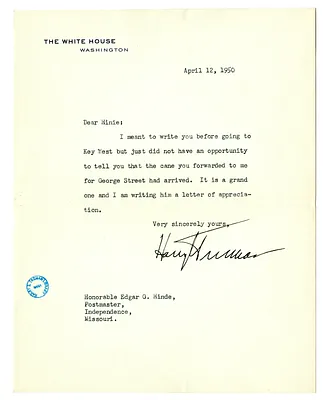 Letter from Harry S. Truman to Edgar Hinde