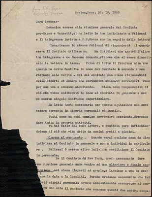 Frank R. Lopez typed letter, in Italian, (copy) to [Carlo] Tresca], December 10, 1920