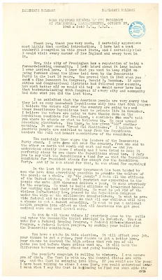 Press Release, Speech of President Harry S. Truman, Framingham, Massachusetts