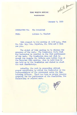 Memorandum from Lorenzo Winslow to President Harry S. Truman