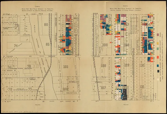 Wage map no. 3 - Polk Street to Twelfth, Beach Street to Pacific Avenue, Chicago ; Wage map no. 4 - Polk Street to Twelfth, Pacific Avenue to State Street, Chicago