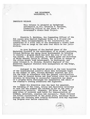 War Department Press Release