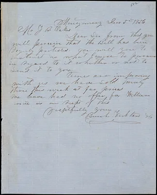 Burch, Kirkland & Co., Montgomery, Ala., manuscript letter signed to Ziba B. Oakes, 5 December 1856