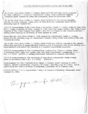 Memorandum, Papers Given to George Elsey