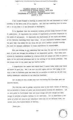 Telephone Remarks to Dedication of Housing Project, Watts Area, Los Angeles, California [Ford Speech or Statement]