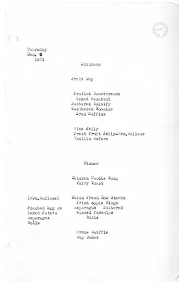 White House Luncheon and Dinner Menu