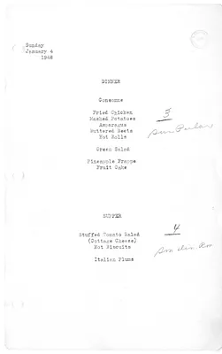White House Dinner and Supper Menu