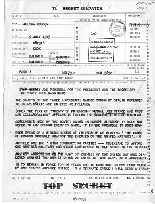 Telegram from Ambassador Averell Harriman to President Harry S. Truman and Secretary of State James Byrnes
