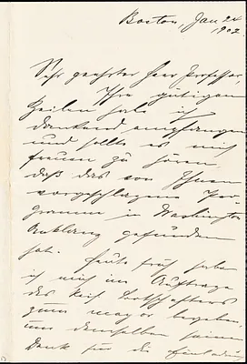 Reincke, William Theo autograph letter signed to Hugo Münsterberg, Boston, 24 January 1902