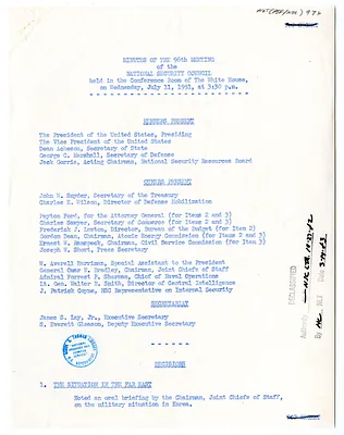 Minutes of the Ninety-Sixth Meeting of the National Security Council
