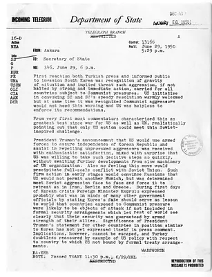 Telegram from George Wadsworth to Secretary of State Dean Acheson