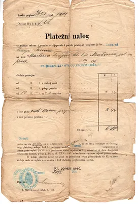 Platežni nalog Kraljevskog poreznog ureda iz 1909. godine