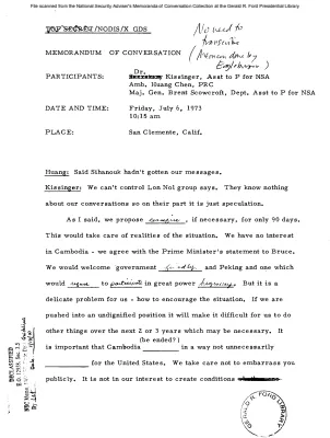 July 6, 1973- Kissinger, PRC Ambassador Huang Chen