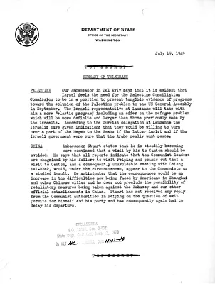 Memorandum, State Department Summary of Telegrams
