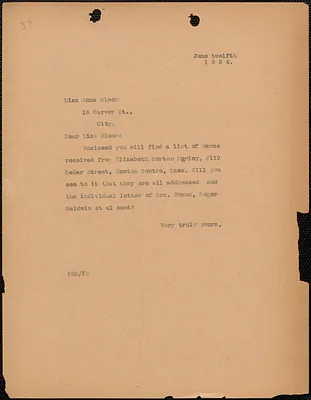 [Fred H. Moore] typed note (copy) to Anna Bloom, [Boston, Mass.], June 12, 1924