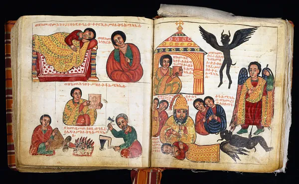 Above: How Astaraniqos slept on his bed using the picture of St. Michael as a pillow;Below: How a blacksmith toiled in making a panel for the picture of St. Michael